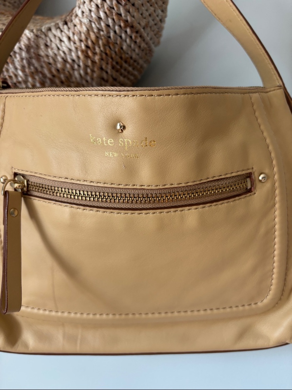 kate spade Beige Leather Shoulder Bag with Front Zip Pocket - Picture 2 of 7